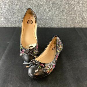 P & W BLACK FLORAL PRINT BALLET FLATS